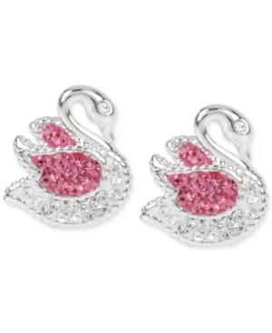 Betsey Johnson Silver-tone Crystal Swan Stud Earrings