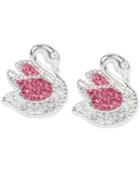 Betsey Johnson Silver-tone Crystal Swan Stud Earrings