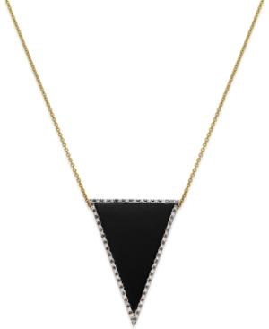 Onyx (9/10 Ct. T.w.) And Diamond (1/10 Ct. T.w.) Triangle Pendant Necklace In 14k Gold