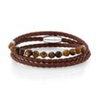 He Rocks Brown Leather And Tiger Eye Bead Triple Wrap Bracelet With Stainless Steel Clasp, 26