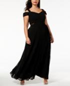 Xscape Plus Size Cold-shoulder Pleated Gown