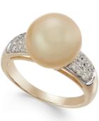 Cultured Golden South Sea Pearl (11mm) And Diamond (1/4 Ct. T.w.) Ring In 14k Gold