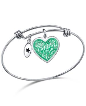 Unwritten Family Tree Heart Charm Bangle Bracelet In Stainless Steel