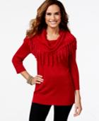 Ny Collection Petite Fringe Cowl-neck Sweater