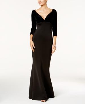 Betsy & Adam Velvet & Scuba Plunge Gown