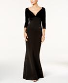 Betsy & Adam Velvet & Scuba Plunge Gown