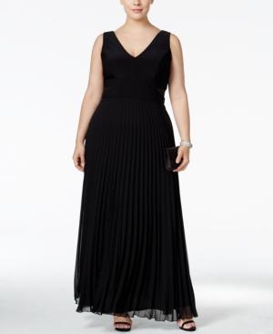 Xscape Plus Size Pleated V-neck Gown