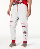 Heritage America Men's Relaxed-fit Heather Gray Embroidered Destroyed Sweatpants