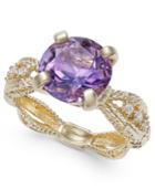 Amethyst (2-1/2 Ct. T.w.) & Diamond (1/10 Ct. T.w.) Ring In 14k Gold-plated Sterling Silver