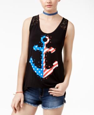 Belle Du Jour Juniors' Braided-back Usa Anchor Tank Top