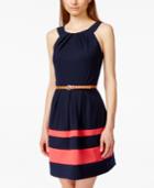 Bcx Juniors' Colorblocked Fit-and-flare Dress With Belt