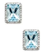 Aquamarine (1-1/2 Ct. T.w.) And Diamond (1/6 Ct. T.w.) Halo Stud Earrings In 14k White Gold