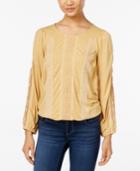 Style & Co. Petite Embroidered Lace-detail Peasant Top, Only At Macy's