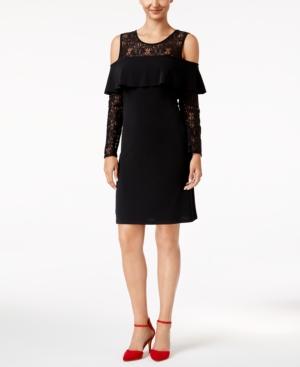Thalia Sodi Lace Flounce Cold-shoulder Dress, Only At Macy's