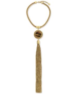 Vince Camuto Gold-tone Brown Horn Circle Tassle Necklace