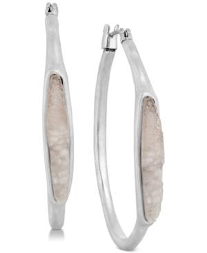 Lucky Brand Silver-tone Druzy Stone Hoop Earrings