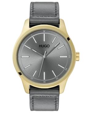 Hugo Men's #dare Gray Leather Strap Watch 42mm