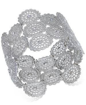 Inc International Concepts Silver-tone Crystal Filigree Disc Stretch Bracelet, Created For Macy's