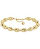 Italian Gold Textured Bead Link Bracelet In 14k Gold-plated Sterling Silver