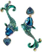 Betsey Johnson Gold-tone Multi-stone Fish Mismatch Drop Earrings