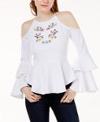 The Edit By Seventeen Juniors' Embroidered Cold-shoulder Top, Created For Macy's