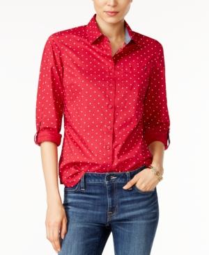 Tommy Hilfiger Polka-dot Roll-tab Shirt, Only At Macy's