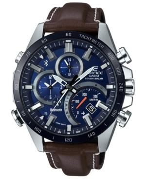 G-shock Men's Solar Analog-digital Edifice Brown Leather Strap Watch 48.1mm