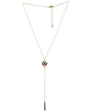 Rachel Rachel Roy Gold-tone Multi-stone Flower Cluster Lariat Necklace, 18 + 2 Extender