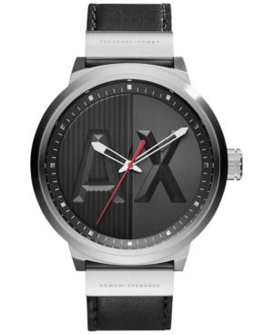 Ax Armani Exchange Men's Black Leather Strap Watch 49mm Ax1361