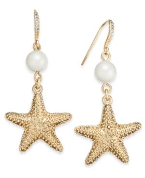 Charter Club Gold-tone Imitation Pearl Starfish Earrings, Created For Macy's