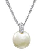 Majorica Pearl Necklace, Sterling Silver And Organic Man Made Pearl Pendant With Cubic Zirconia Accents