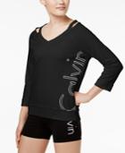 Calvin Klein Performance V-neck Cold-shoulder Logo Top