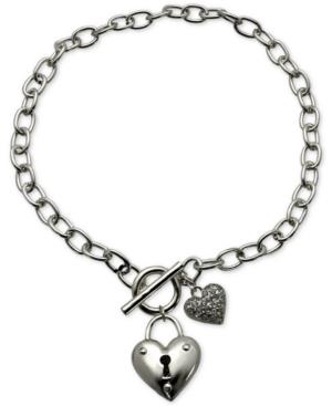Guess Silver-tone Locked Heart Pendant Necklace