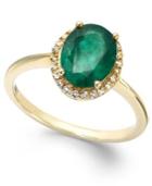 Emerald And White Sapphire Oval Ring In 10k Gold (2 Ct. T.w.)