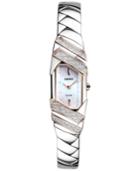 Seiko Women's Solar Tressia Diamond Accent Stainless Steel Bracelet Watch 15mm Sup332