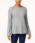 Style & Co Lace-up Bell-sleeve Sweater, Created For Macy's