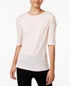 Bar Iii Crew-neck Ruched-shoulder Top, Created For Macy's