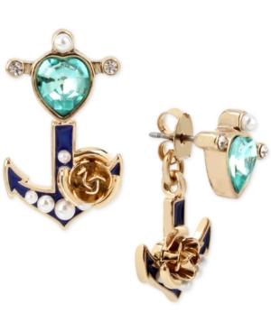 Betsey Johnson Gold-tone Multi-stone Imitation Pearl Anchor Ear Jacket Earrings