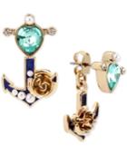 Betsey Johnson Gold-tone Multi-stone Imitation Pearl Anchor Ear Jacket Earrings