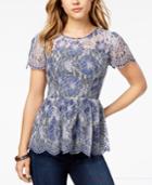 Kensie Chambray-lace Illusion Peplum Top