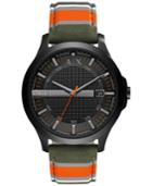 Ax Armani Exchange Men's Orange Stripe Fabric Strap Watch 46mm Ax2198