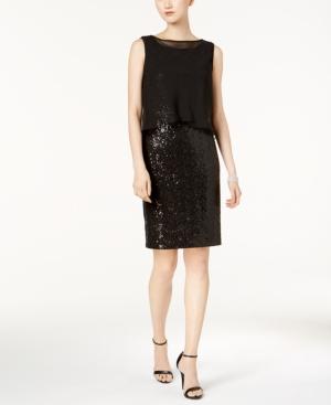 Ellen Tracy Chiffon-overlay Sheath Dress