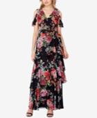 Tahari Asl Cold-shoulder Floral Chiffon Gown