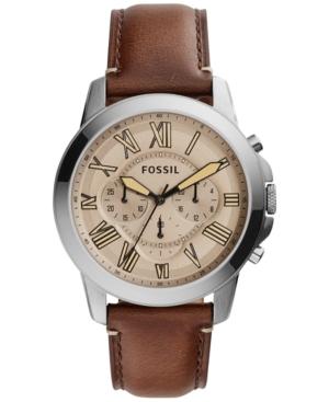 Fossil Men's Chronograph Grant Dark Brown Leather Strap Watch 44mm Fs5214
