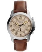 Fossil Men's Chronograph Grant Dark Brown Leather Strap Watch 44mm Fs5214