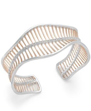 Diamond Wavy Cuff Bracelet In 18k Rose Gold Over Sterling Silver And Sterling Silver (1/4 Ct. T.w.)