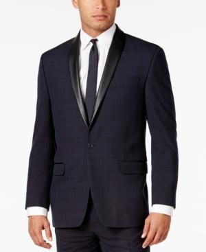 Sean John Men's Classic-fit Blue Plaid Tuxedo Jacket