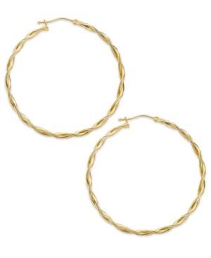 14k Gold Earrings, Polished Twist Hoop Earrings