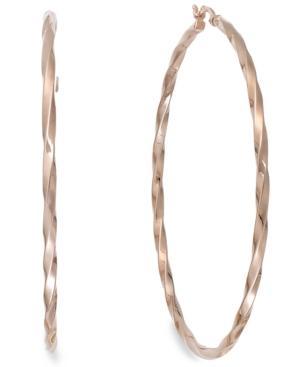 14k Rose Gold Vermeil Earrings, Twist Hoop Earrings