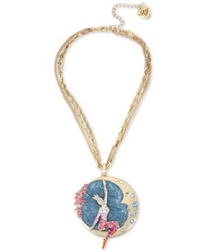 Betsey Johnson Gold-tone Crystal Moon & Showgirl Round Pendant Necklace, 16 + 3 Extender